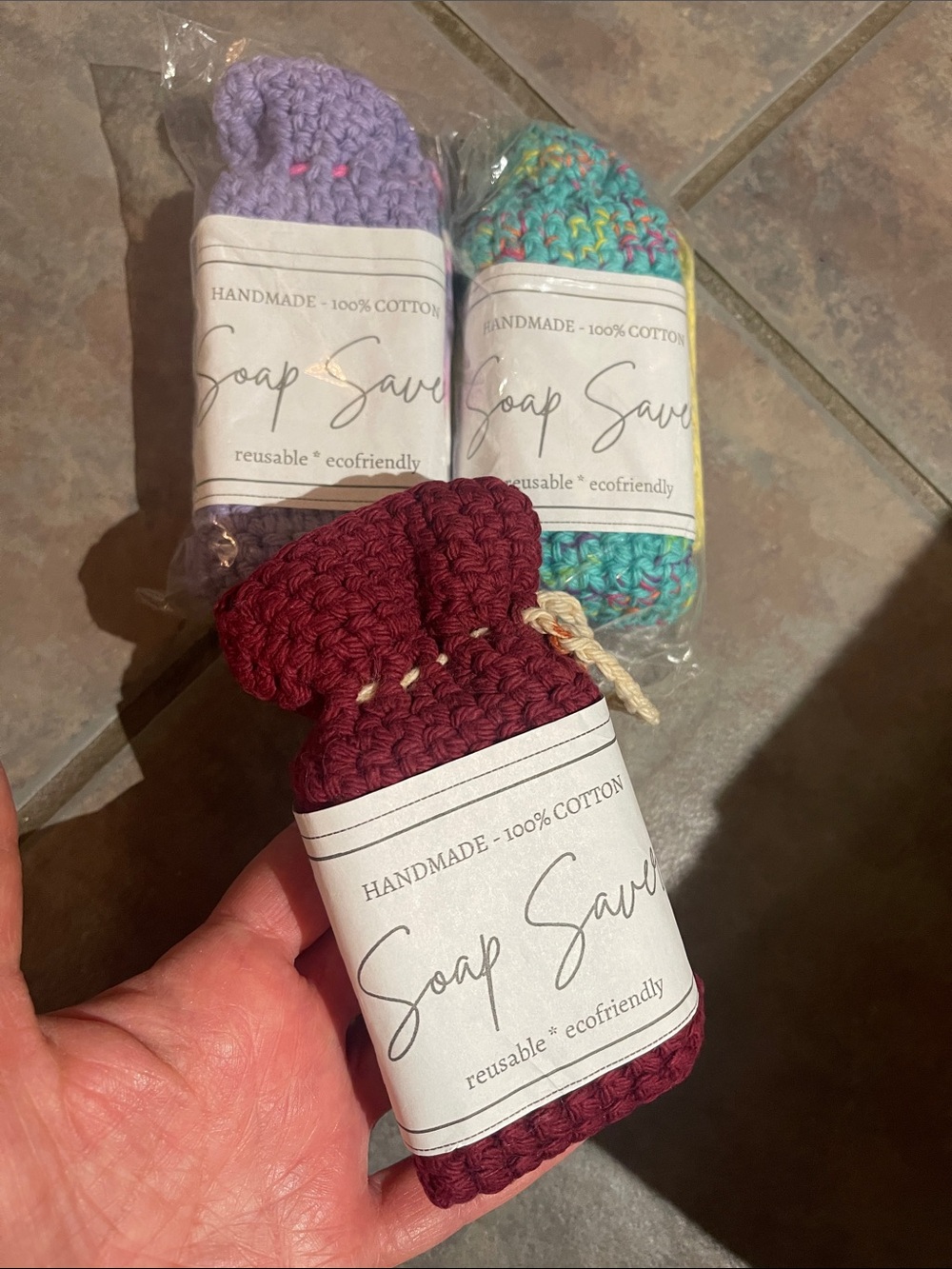 Handmade Soap Saver Pouch - Burgundy Cotton (Reusable, Ecofriendly)